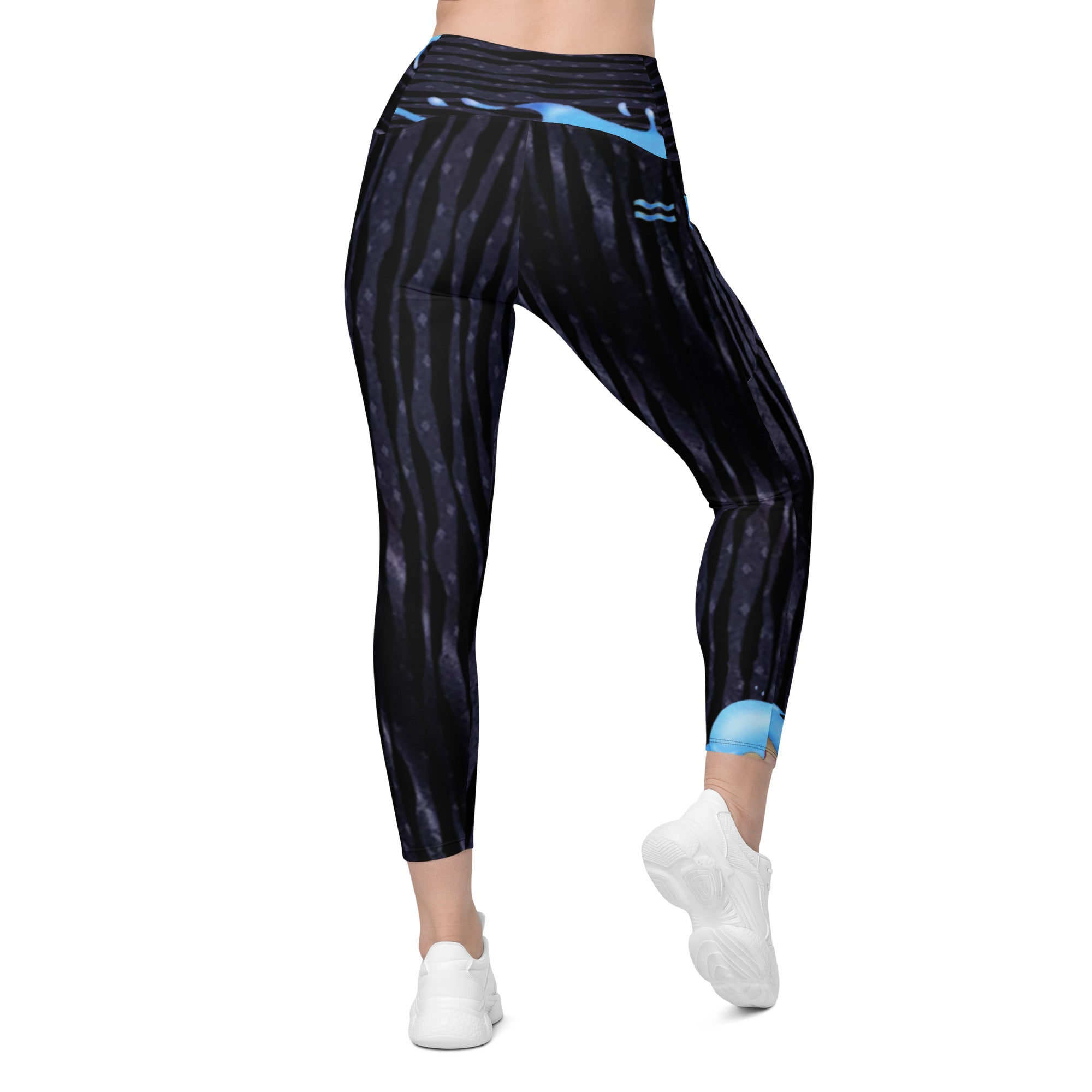 Gym Leggings with Pockets for Aquarius Girls. Zodiac Yoga Pants- Cosmic Aqua by WickedYo.